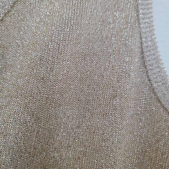 Vintage 00s Cache Gold Shimmer V-Neck‎ Sleeveless Medium Cami Top Glam Faux Wrap - Picture 7 of 7
